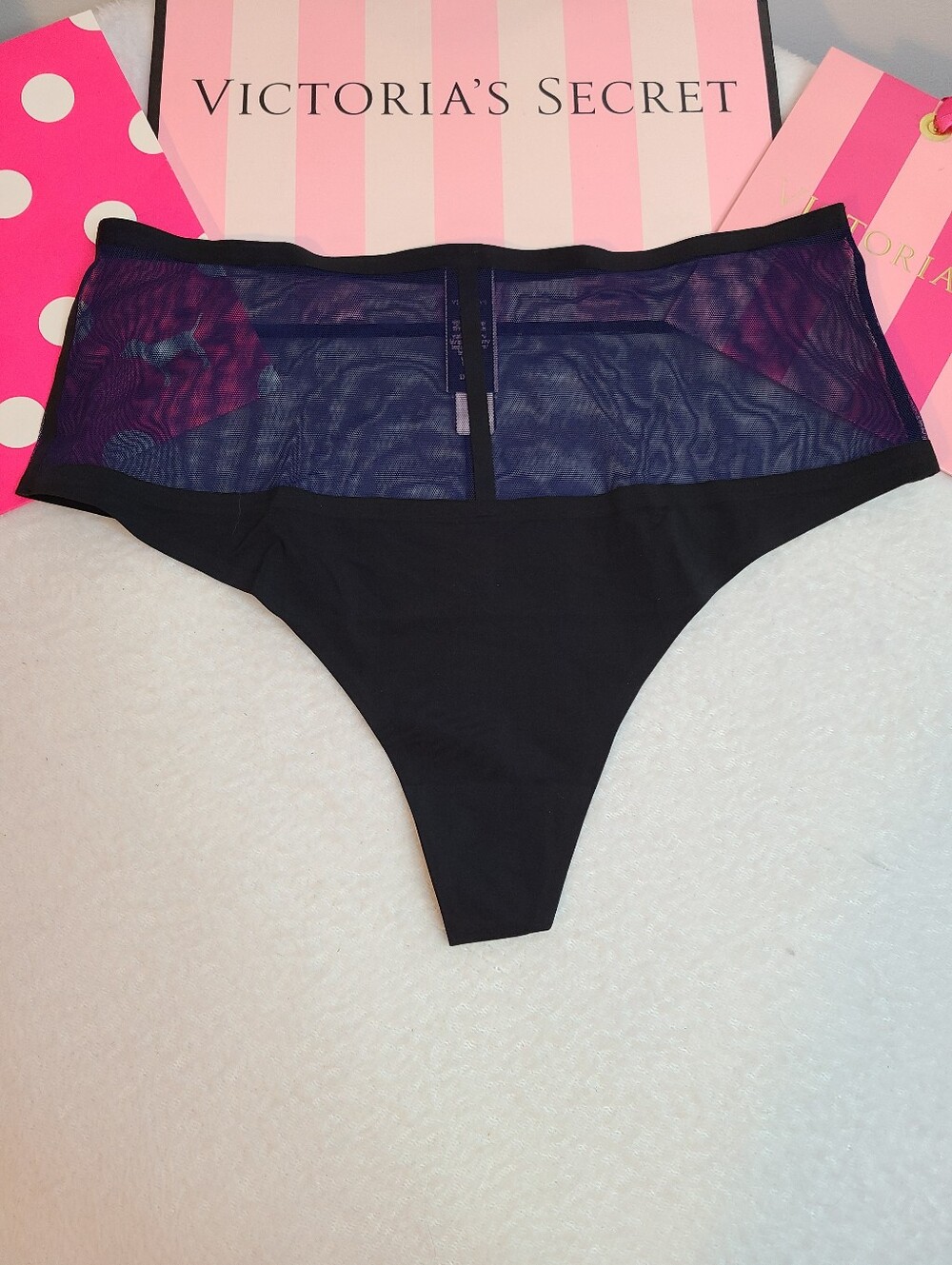 Retired VS Very Sexy Sheer Colorblock Mesh No-show High Waist Thong Panty M